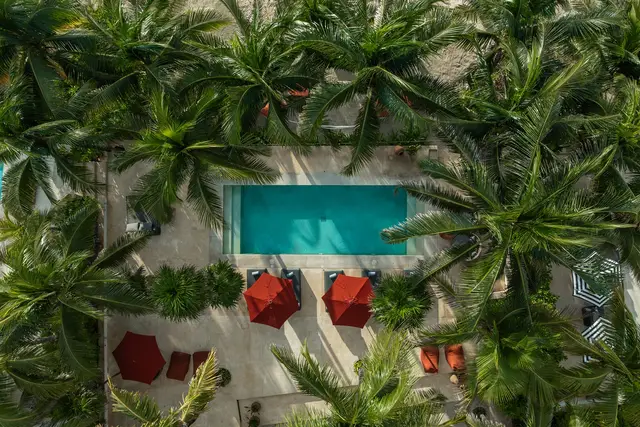 The pool at Hacienda Corazón, seen from above