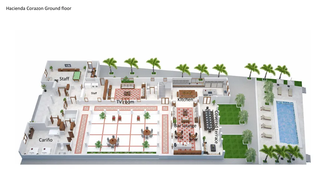 Floor plan of Hacienda Corazón with the suite names