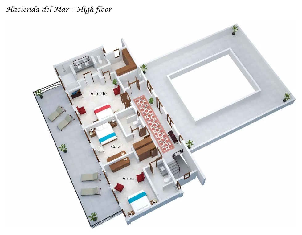 Floor plan of Hacienda Del Mar with the suite names