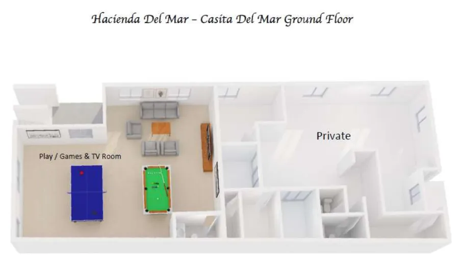 Floor plan of Hacienda Del Mar with the suite names