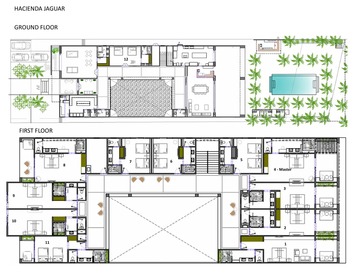 Floor plan of Hacienda Jaguar with the suite names