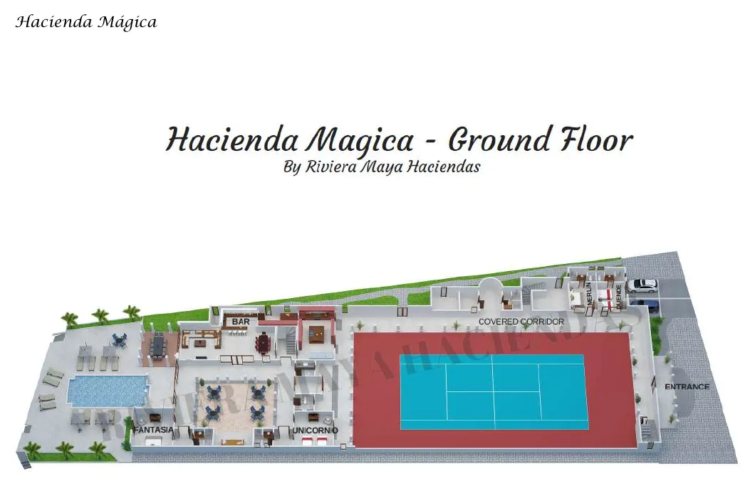 Floor plan of Hacienda Mágica with the suite names