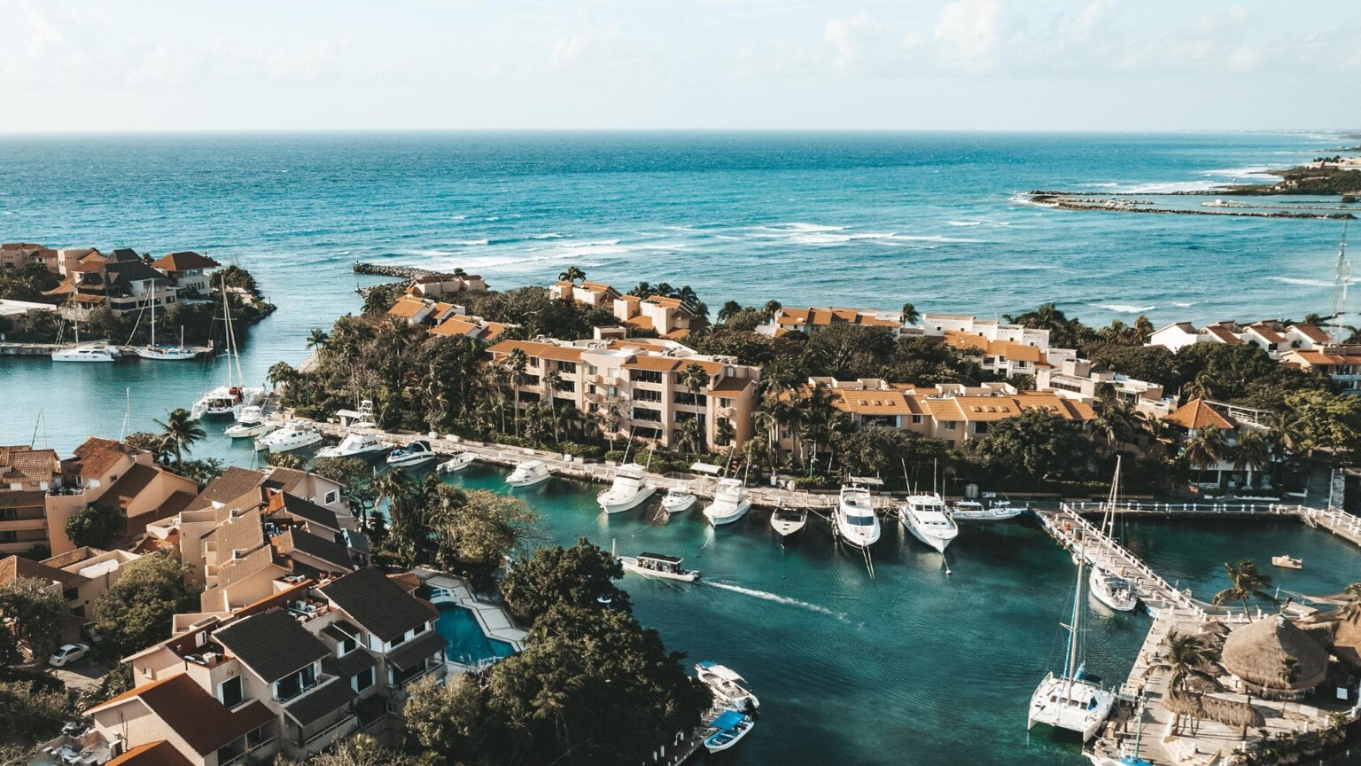 The marina at Puerto Aventuras from the air