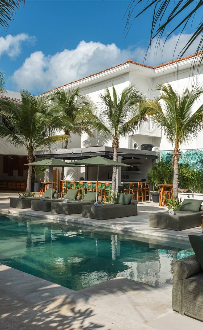 The pool terrace at Hacienda Jaguar